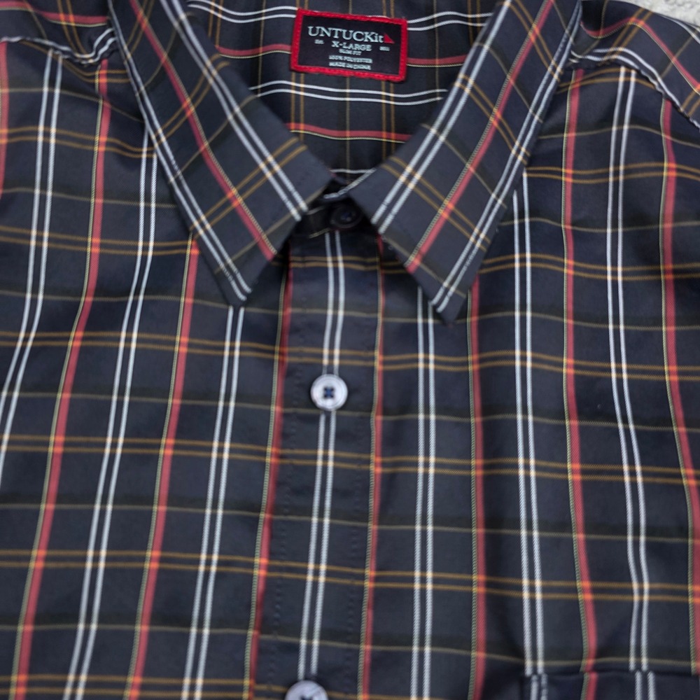 UNTUCKit Button Down Shirt Mens XL Navy Blue Valencay Plaid Slim Fit Long Sleeve - Picture 12 of 14